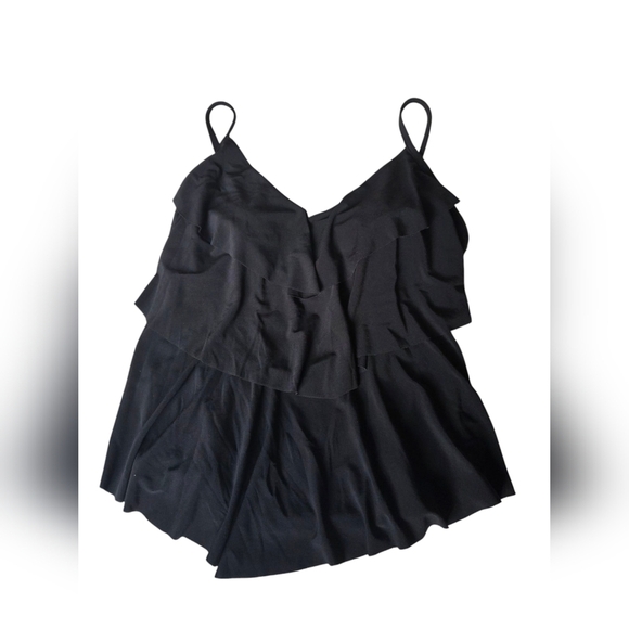 Aqua Green Elegant Black Ruffle One-Piece Swimsuit - Picture 1 of 2